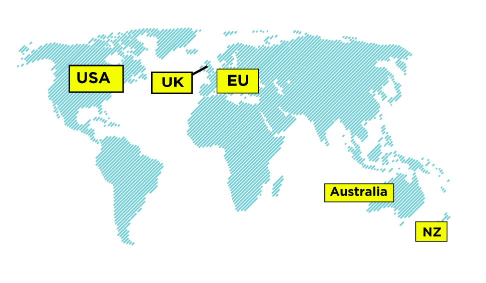 Wereldkaartlocaties voor MUVi Global