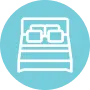 Teal bed icon for MUVi disinfection in accommodation and guest rooms.