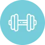 Teal dumbbell icon representing gym and fitness area disinfection using MUVi.