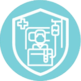 Icon showing fast room and equipment disinfection between patients using UVC light