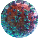 Illustration of Covid virus particle neutralised by RUVi disinfection robot