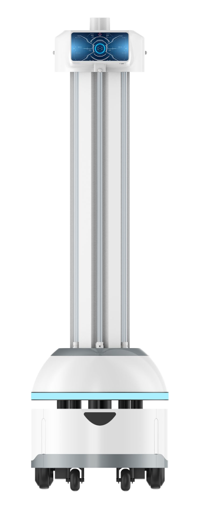 Full view of RUVi UVC disinfection robot designed for hospital and healthcare environments