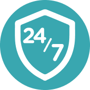 Energy-efficient disinfection symbol with 24/7 badge.