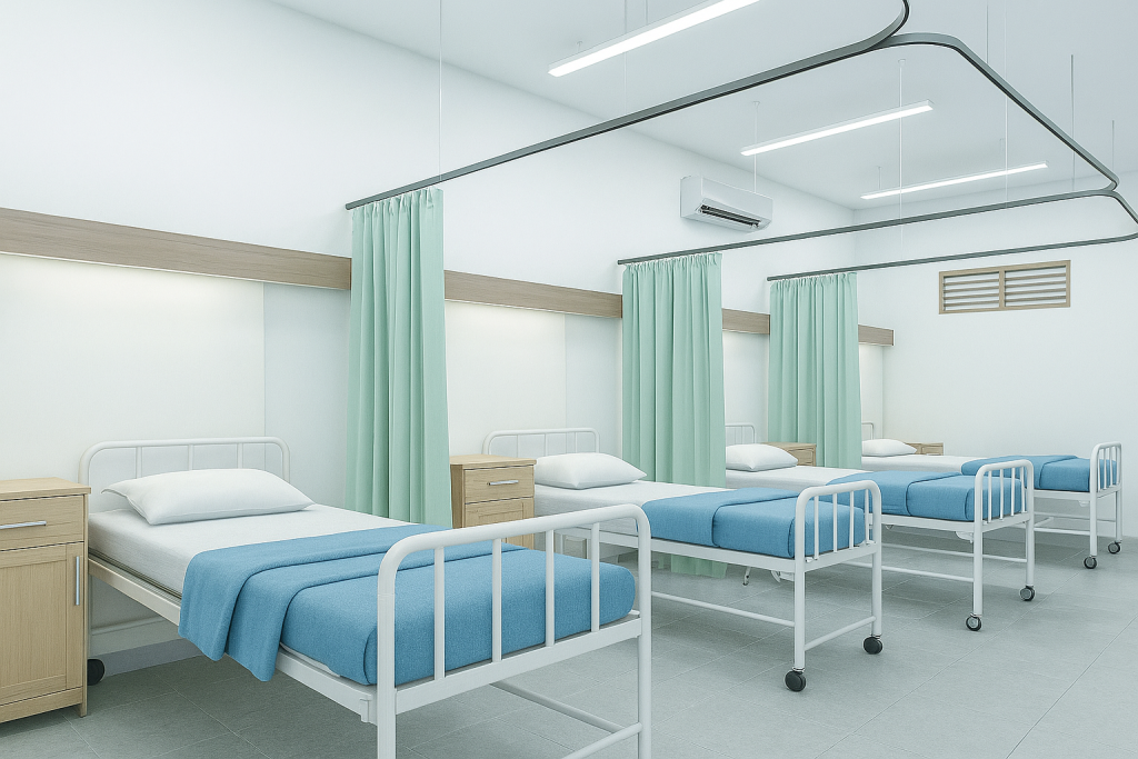 Custom-fit MUVi UVC disinfection systems for various hospital room layouts and equipment needs.