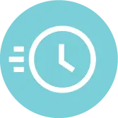 Clock icon representing fast UVC disinfection allowing five-minute turnaround between meetings