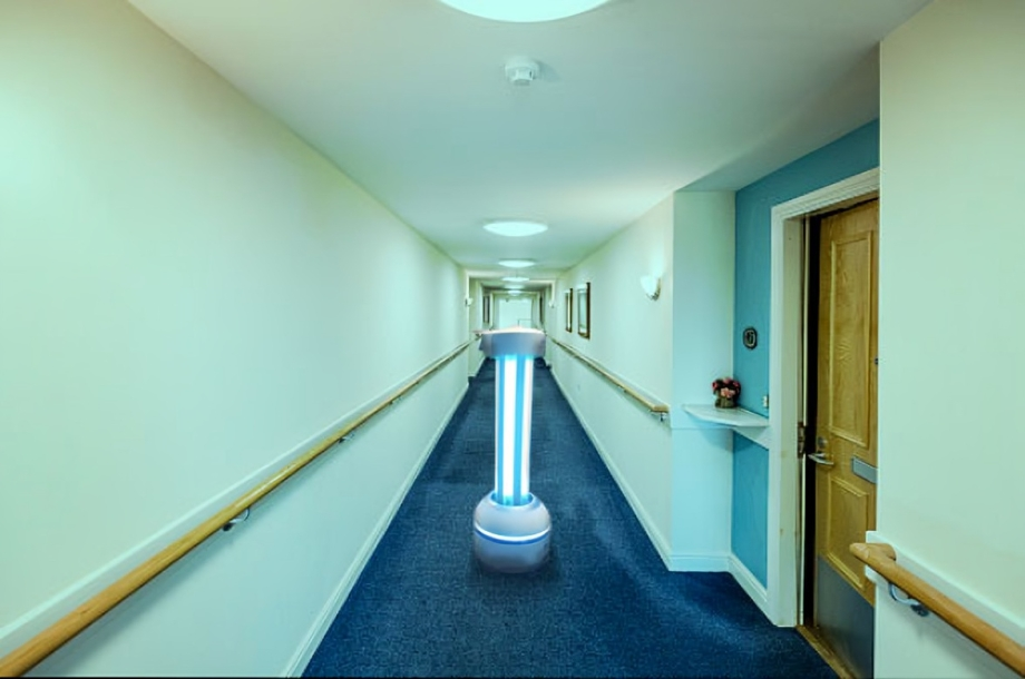 RUVi UVC disinfection robot operating in the corridor of an aged care facility